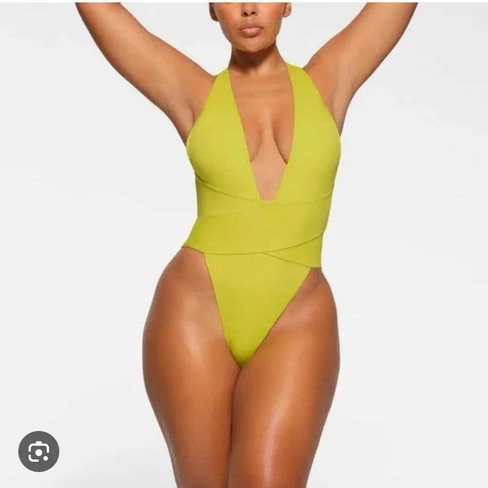 SKIMS Lime Green Plunge One-Piece Swimsuit